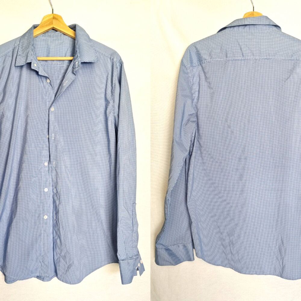 Ministry of Supply Archive‎ Checked Button Front Shirt Blue White Wicking L